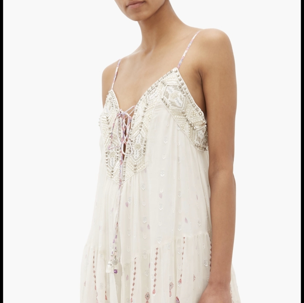 NWT Camilla White Boho Beaded Silk Gown